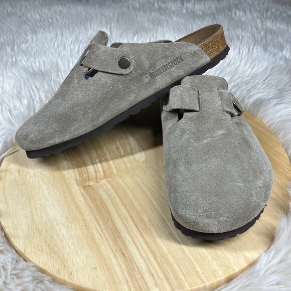Birkenstock Boston Clogs Womens Size 41 (L10 M8) Taupe Suede Leather Slip On - Picture 4 of 11